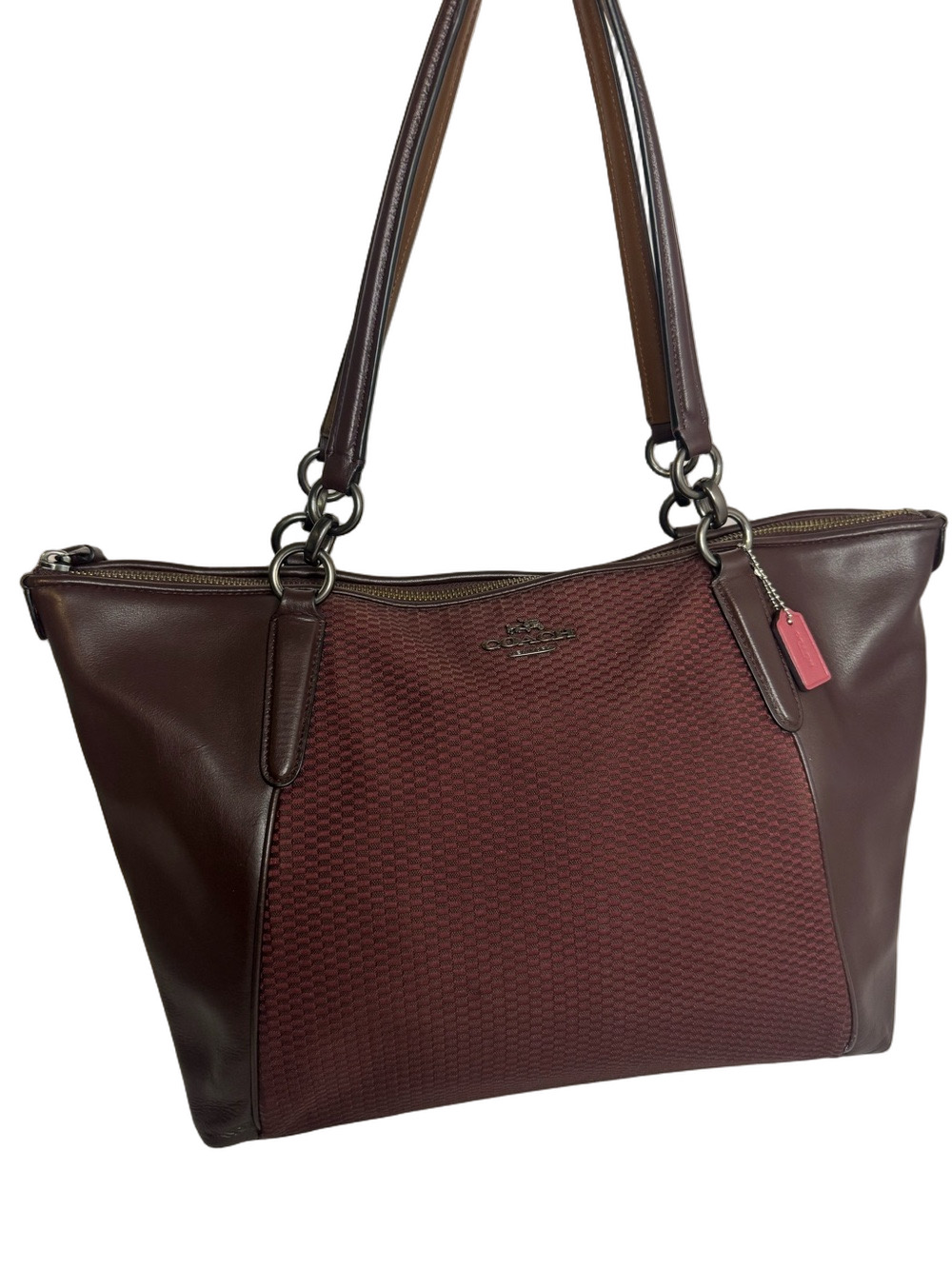 #445 Coach Ava Legacy Jacquard Shoulder Tote Bag Oxblood